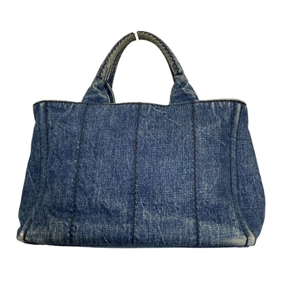 Auth PRADA Canapa - Navy Denim Tote Bag